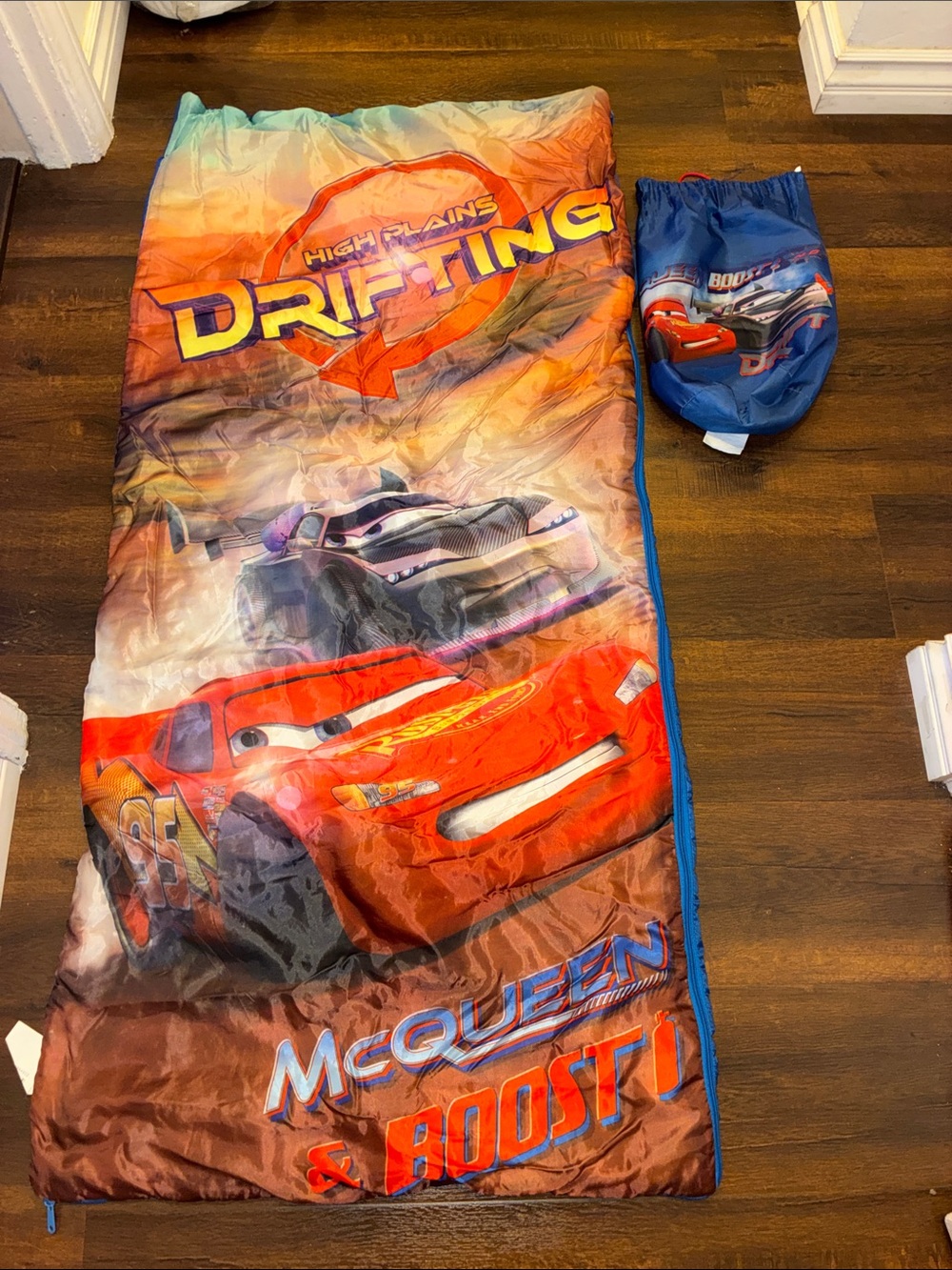 VINTAGE DISNEY Cars McQueen & Boost Kids Sleeping Bag - Red/Brown
